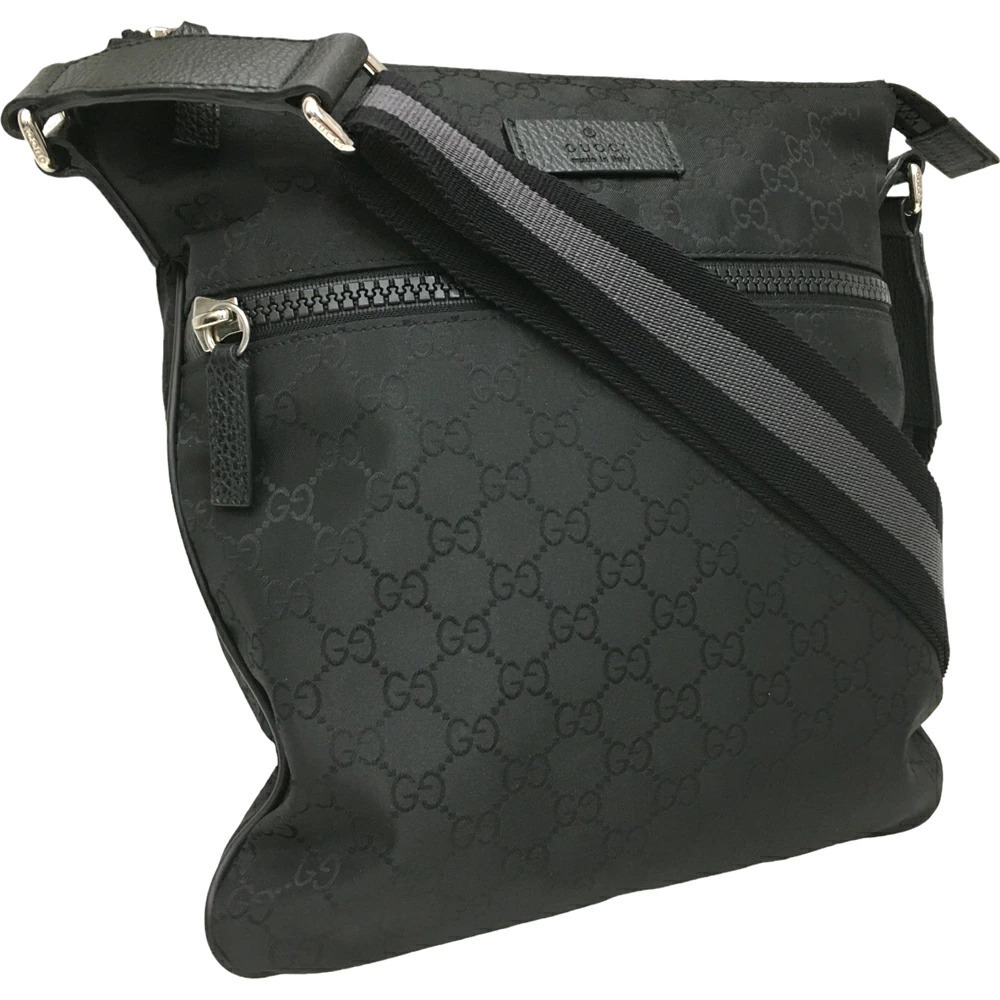 Gucci Shoulder Bag Crossbody GG Black Gray Leather Sherry Web Messenger